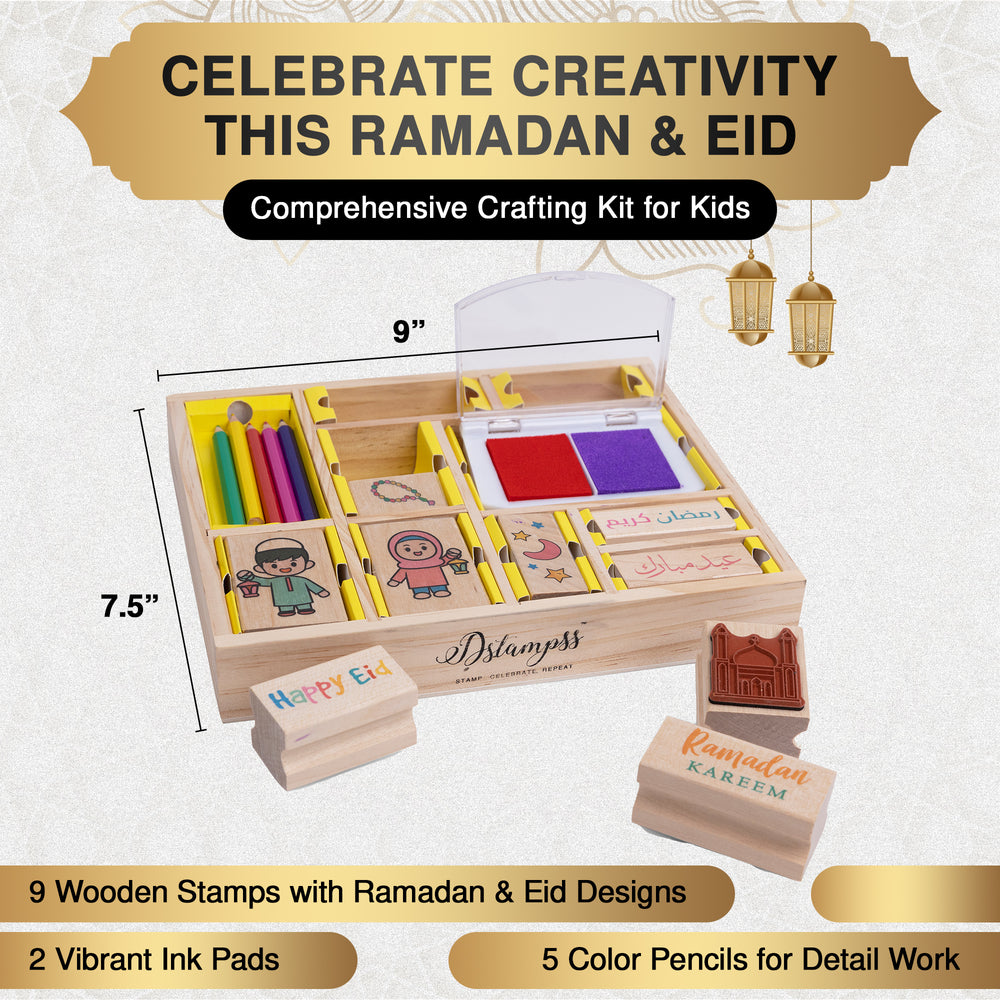 Ramadan & Eid Wooden Stamp Set – Festive Arts and Crafts Kit for Kids