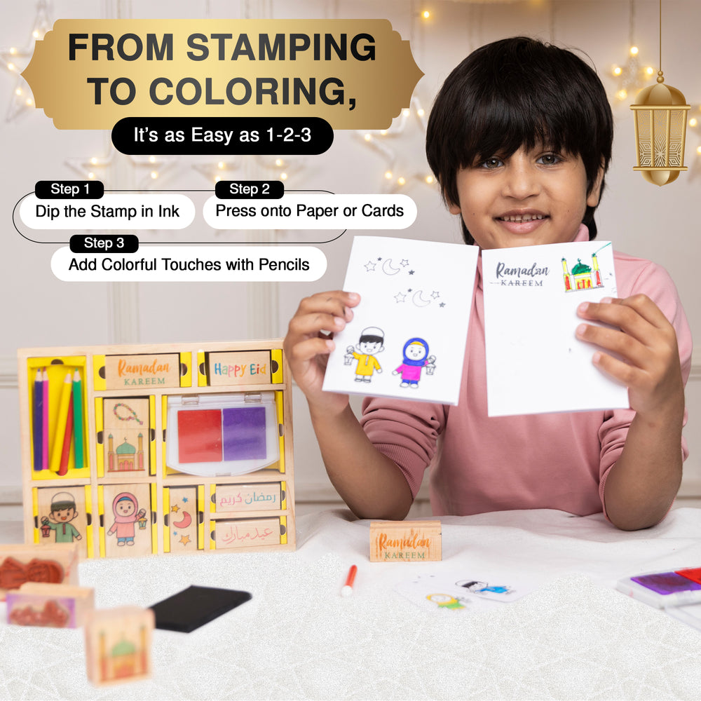 Ramadan & Eid Wooden Stamp Set – Festive Arts and Crafts Kit for Kids